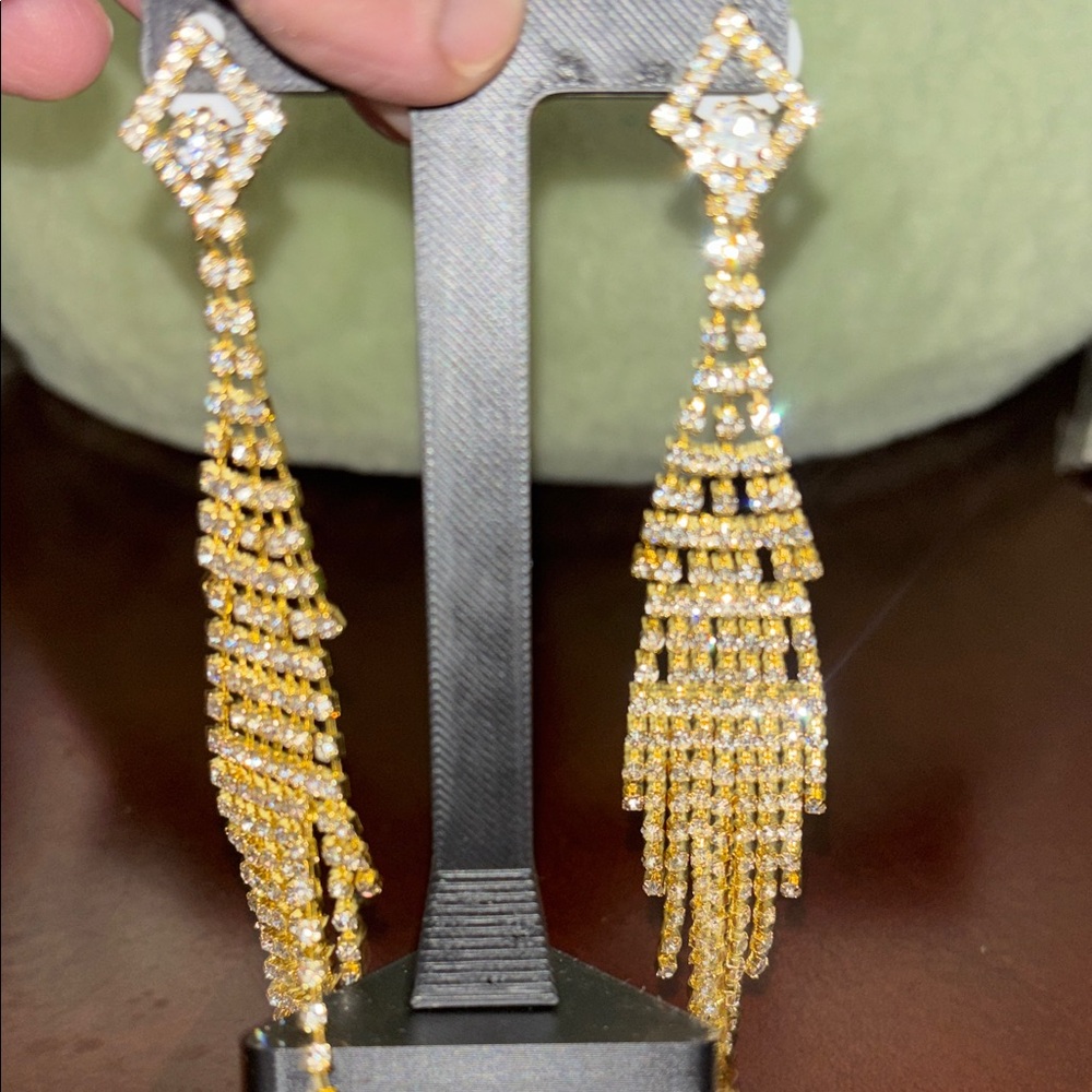 Gold and Shimmery Dangle Earrings - Picture 4 of 10